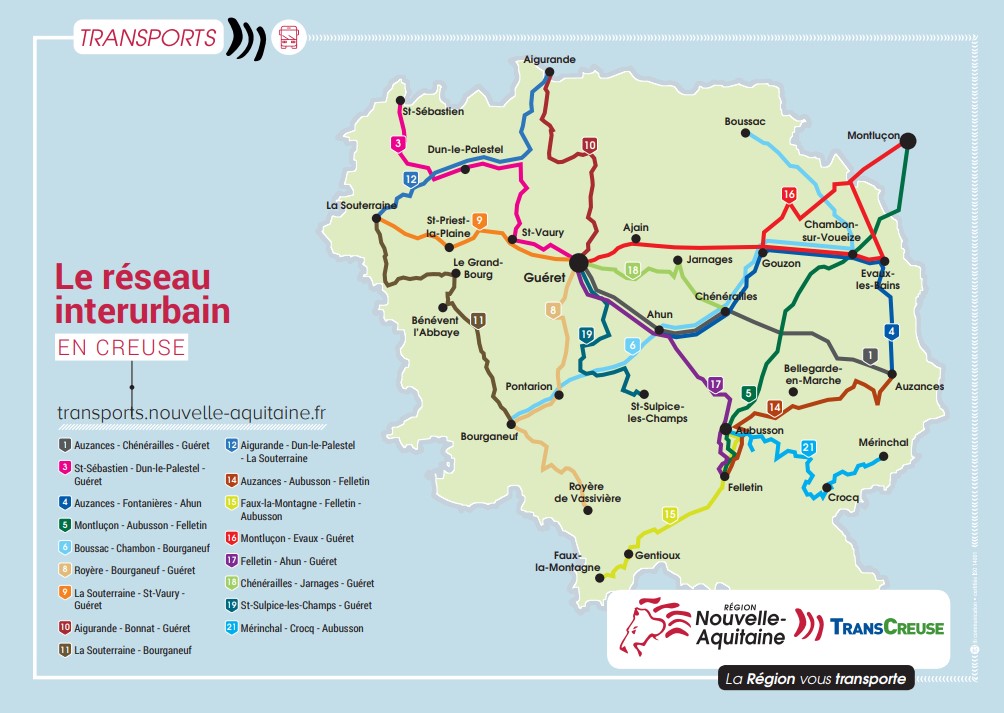 Lignes de transport en Nouvelle aquitaine ayant un arrêt à Chambon-sur-Voueize